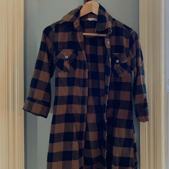 Derek Heart | Tops | Derek Heart Brown Plaid Buttondown Tunic | Poshmark